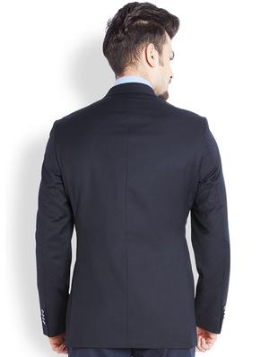 navy blue solid single breasted formal blazer - 17502778 - Standard Image - 3