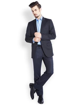 navy blue solid single breasted formal blazer - 17502778 - Standard Image - 4
