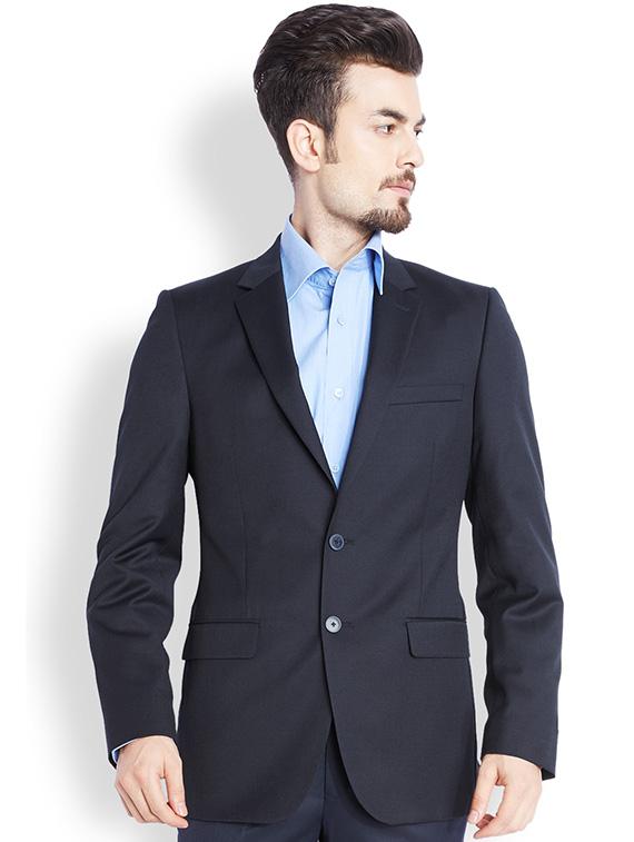 navy blue solid single breasted formal blazer - 17502778 - Zoom Image - 1
