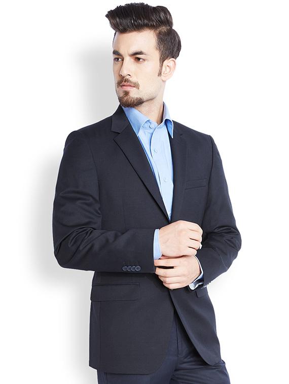 navy blue solid single breasted formal blazer - 17502778 - Zoom Image - 2
