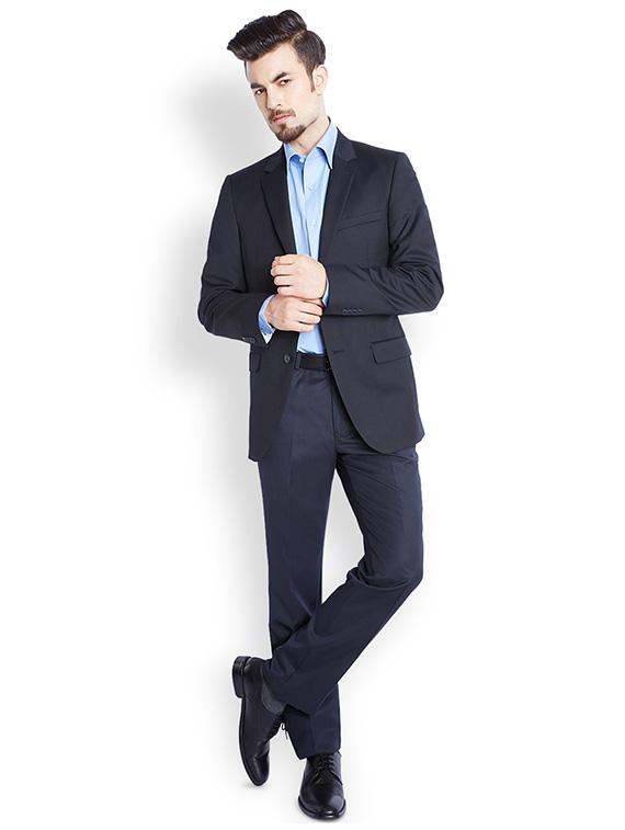 navy blue solid single breasted formal blazer - 17502778 - Zoom Image - 4