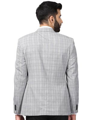 grey checkered single breasted formal blazer - 17502799 - Standard Image - 3