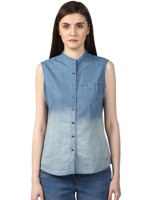 mandarin neck washed top - 17503010 - Standard Image - 1