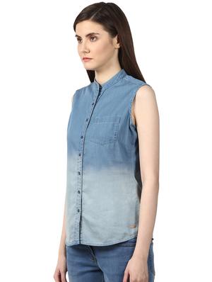 mandarin neck washed top - 17503010 - Standard Image - 2