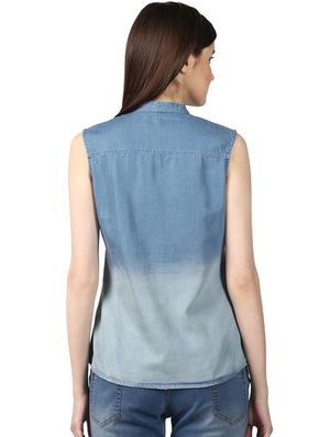 mandarin neck washed top - 17503010 - Standard Image - 3