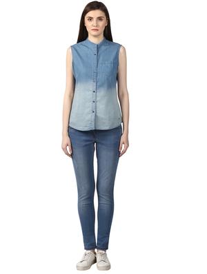 mandarin neck washed top - 17503010 - Standard Image - 4