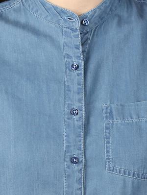 mandarin neck washed top - 17503010 - Standard Image - 5