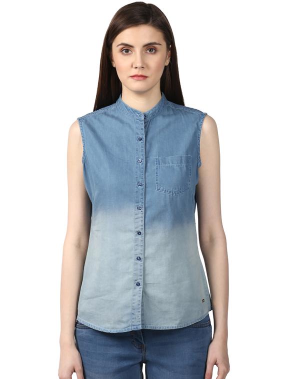 mandarin neck washed top - 17503010 - Zoom Image - 1