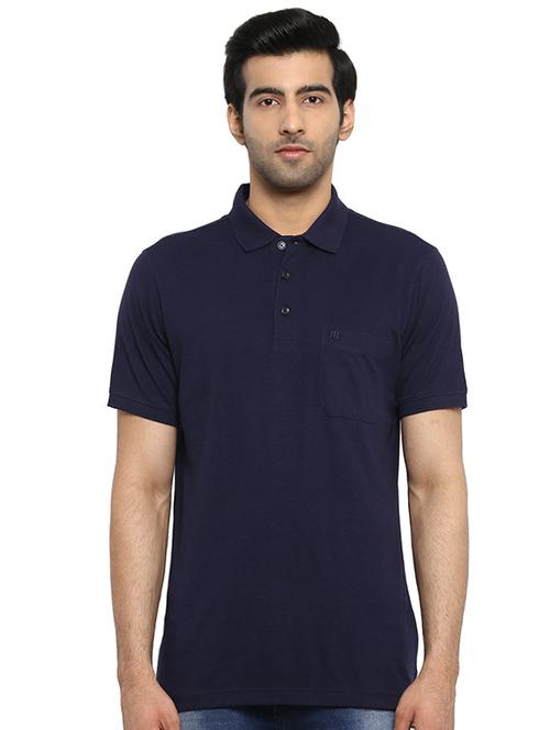 navy blue solid polo t-shirt - 17503786 - Standard Image - 1