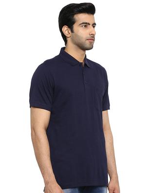 navy blue solid polo t-shirt - 17503786 - Standard Image - 2