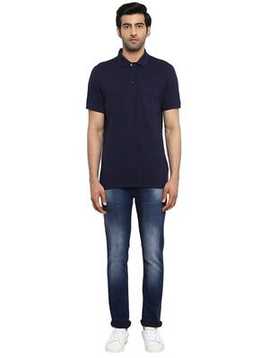 navy blue solid polo t-shirt - 17503786 - Standard Image - 4