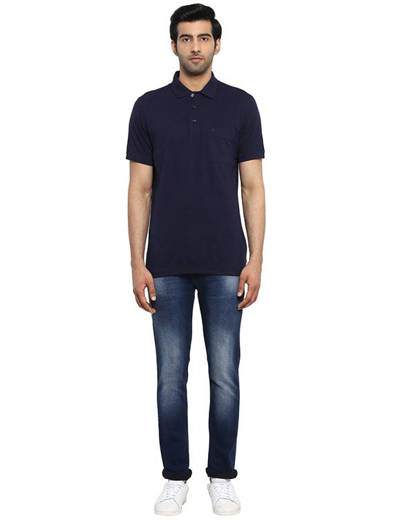 navy blue solid polo t-shirt - 17503786 - Zoom Image - 4