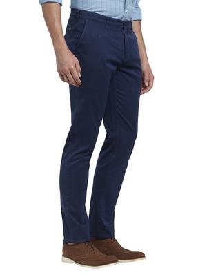 blue solid flat front casual trouser - 17503905 - Standard Image - 2