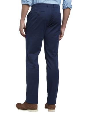 blue solid flat front casual trouser - 17503905 - Standard Image - 3