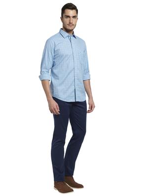 blue solid flat front casual trouser - 17503905 - Standard Image - 4