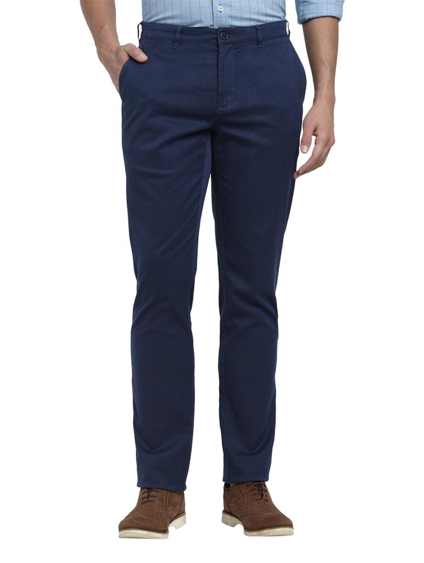 blue solid flat front casual trouser - 17503905 - Zoom Image - 1