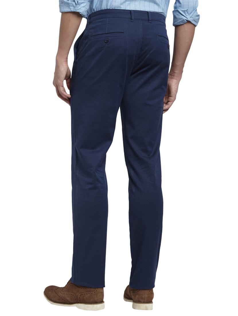 blue solid flat front casual trouser - 17503905 - Zoom Image - 3