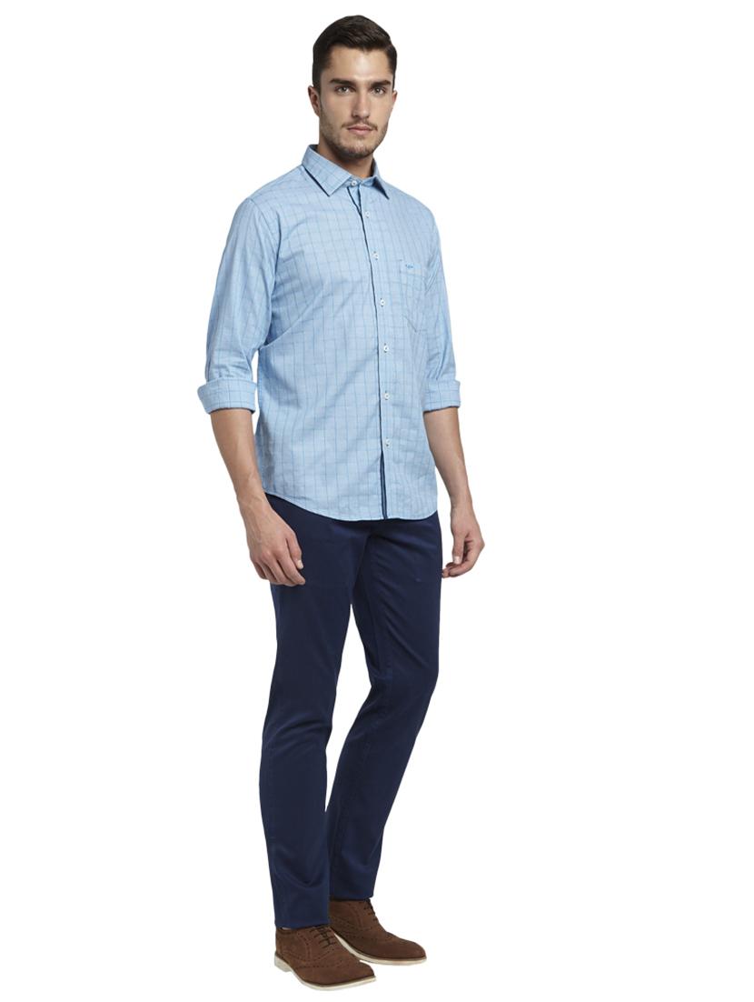 blue solid flat front casual trouser - 17503905 - Zoom Image - 4