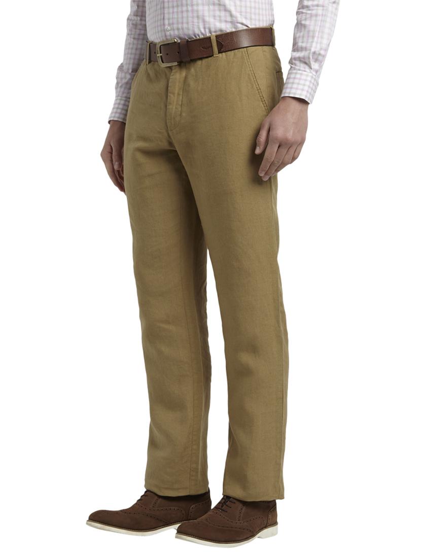 brown solid linen flat front casual trouser - 17503907 - Zoom Image - 2