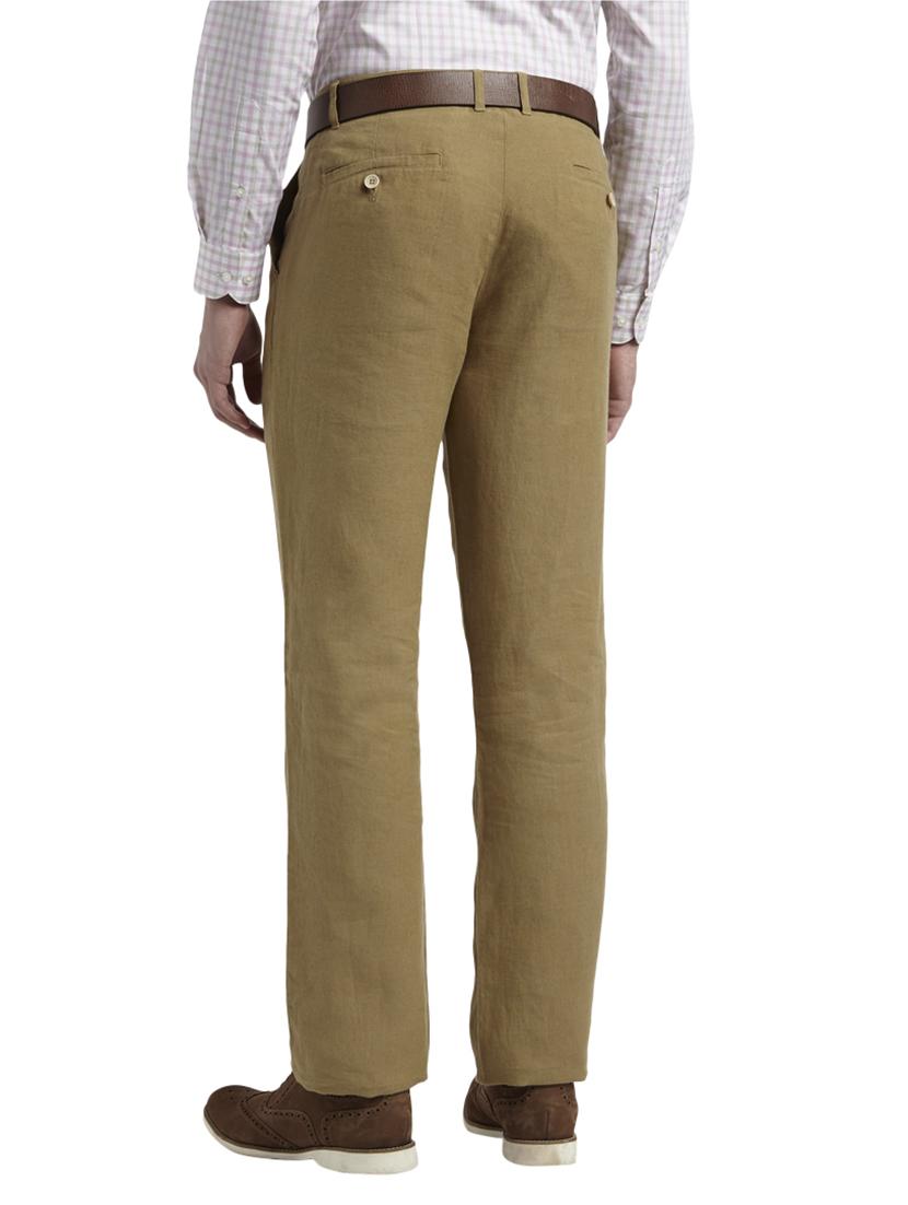 brown solid linen flat front casual trouser - 17503907 - Zoom Image - 3