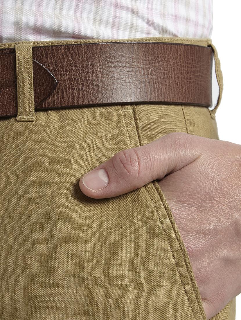 brown solid linen flat front casual trouser - 17503907 - Zoom Image - 5