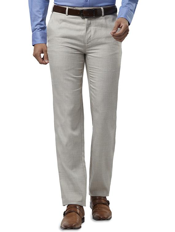 beige solid flat front formal trouser - 17504337 - Zoom Image - 1