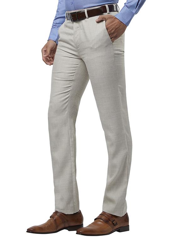 beige solid flat front formal trouser - 17504337 - Zoom Image - 2