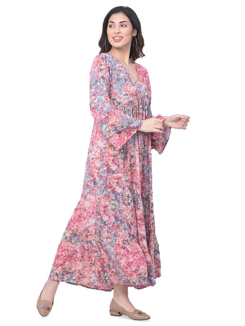 bell sleeved printed fit & flare dress - 17504755 - Zoom Image - 2