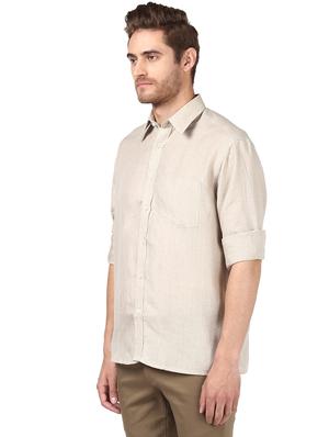beige solid linen casual shirt - 17506318 - Standard Image - 3