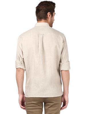 beige solid linen casual shirt - 17506318 - Standard Image - 4