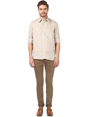 beige solid linen casual shirt - 17506318 - Standard Image - 5