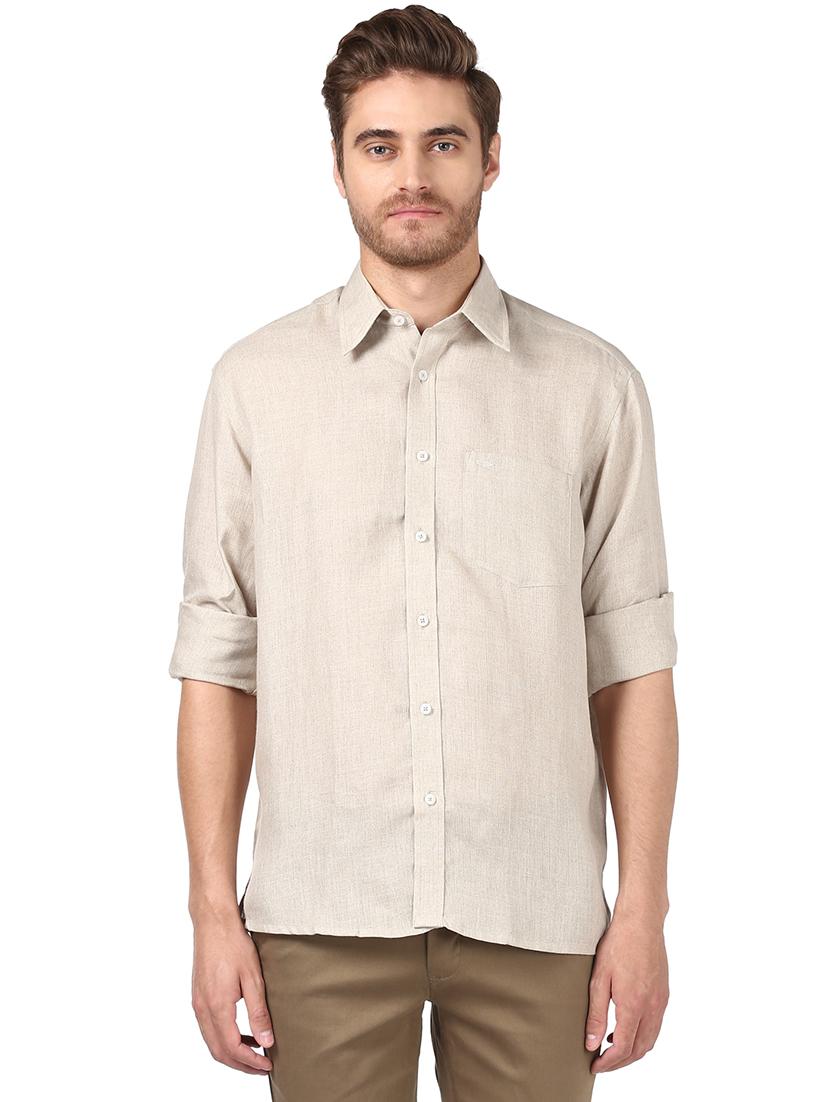 beige solid linen casual shirt - 17506318 - Zoom Image - 1