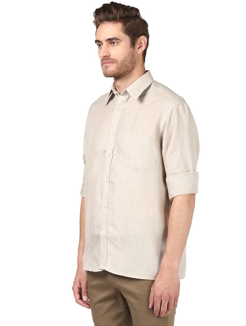 beige solid linen casual shirt - 17506318 - Zoom Image - 3