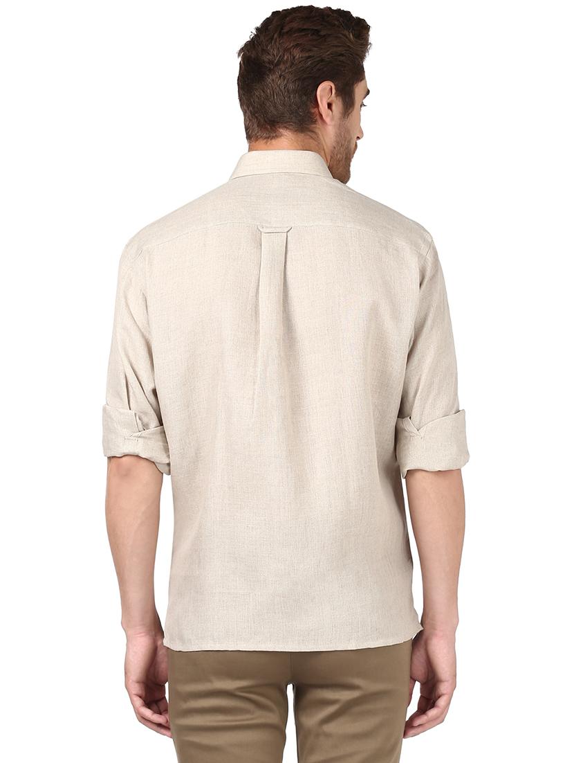 beige solid linen casual shirt - 17506318 - Zoom Image - 4