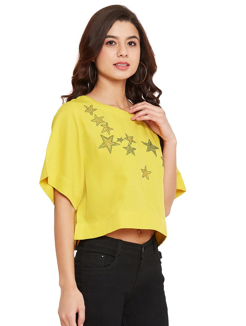 round neck embellished crop top - 17507990 - Zoom Image - 2