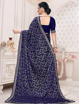 foil printed saree with blouse - 17508206 - Standard Image - 2