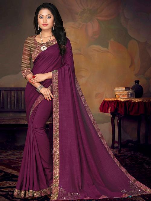 solid bordered saree with blouse - 17508433 - Standard Image - 1