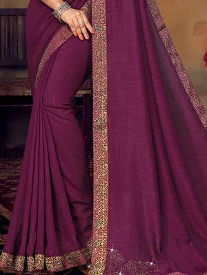solid bordered saree with blouse - 17508433 - Standard Image - 2