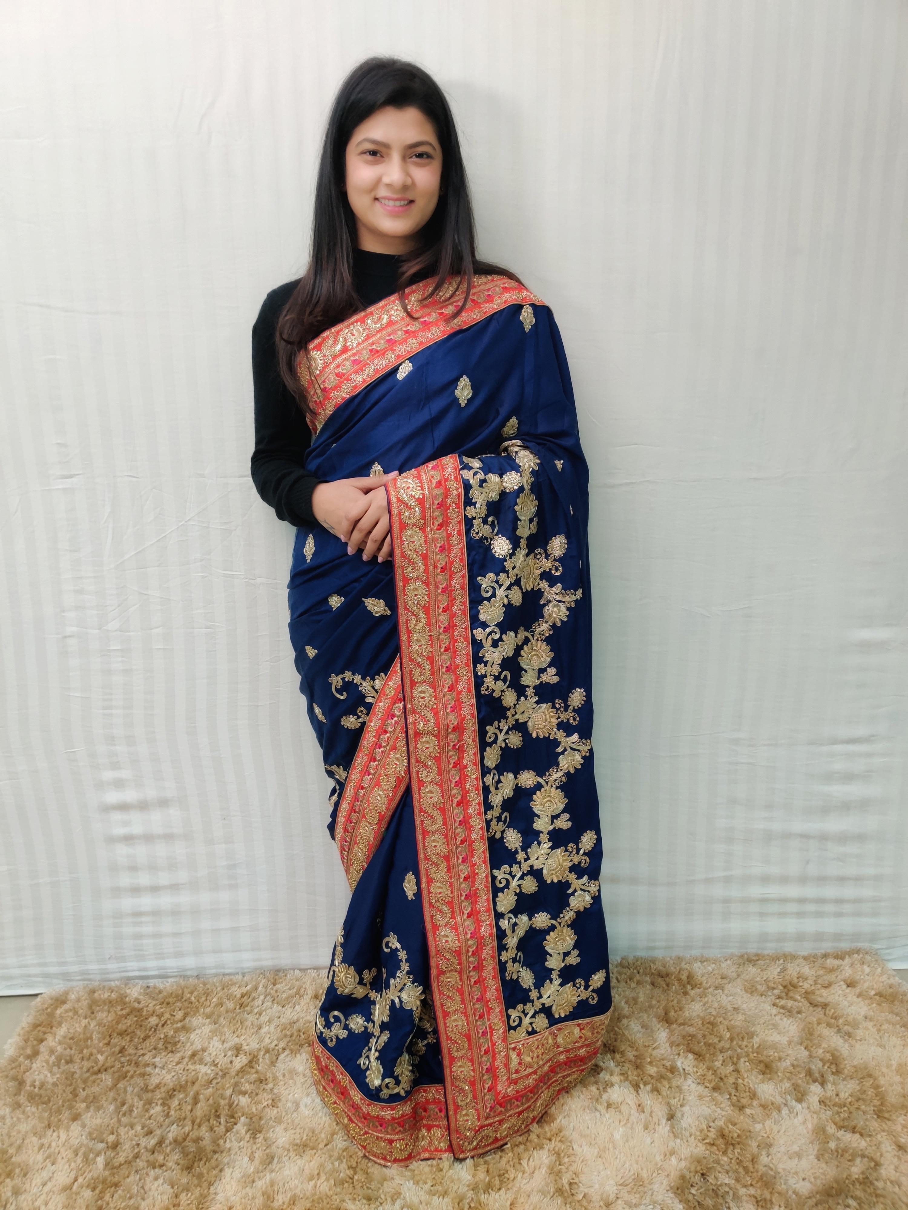 blue embroidered saree - 17508453 - Zoom Image - 1