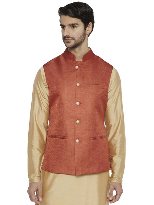 rust solid nehru jacket - 17508537 - Standard Image - 1