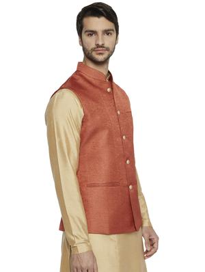 rust solid nehru jacket - 17508537 - Standard Image - 2