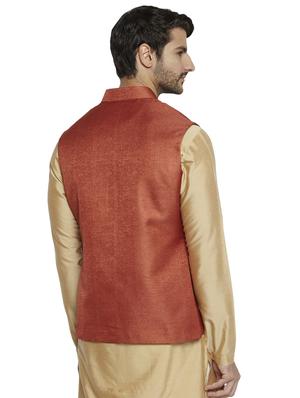 rust solid nehru jacket - 17508537 - Standard Image - 3