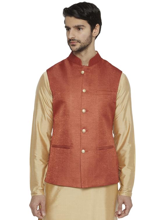 rust solid nehru jacket - 17508537 - Zoom Image - 1
