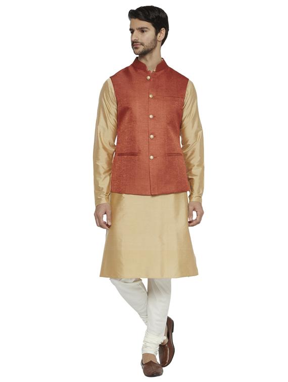 rust solid nehru jacket - 17508537 - Zoom Image - 4