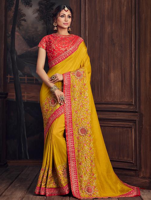 mustard embroidered saree with blouse - 17509080 - Standard Image - 1