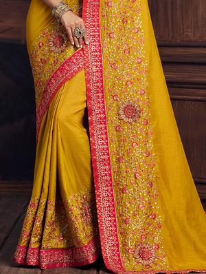 mustard embroidered saree with blouse - 17509080 - Standard Image - 2