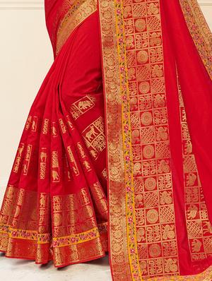 solid bordered saree with blouse - 17509092 - Standard Image - 2