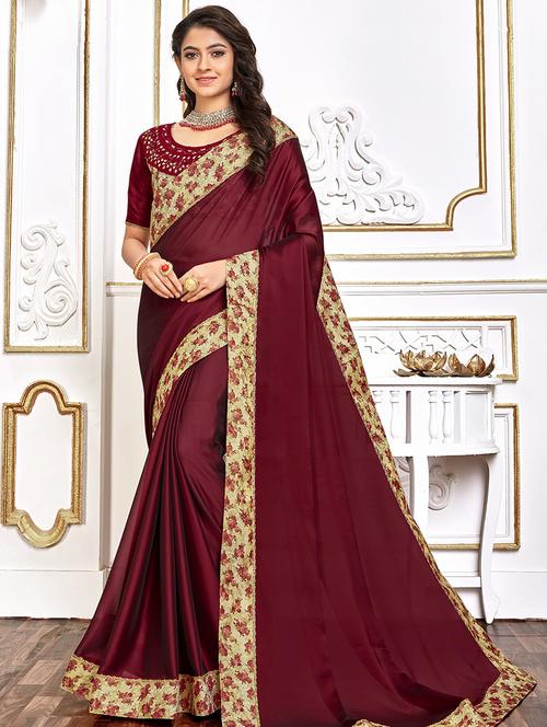 solid bordered saree with blouse - 17509119 - Standard Image - 1