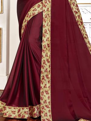solid bordered saree with blouse - 17509119 - Standard Image - 2