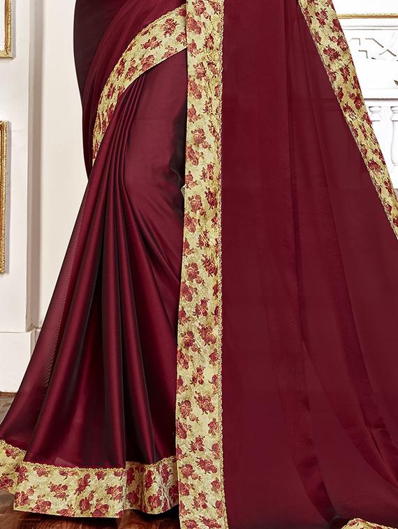 solid bordered saree with blouse - 17509119 - Zoom Image - 2